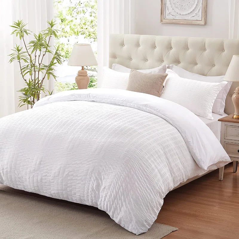 Seersucker Duvet Cover Set with Coordinating Pillowcases